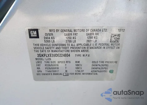 2013 GMC Terrain Slt z USA, uszkodzony, nr VIN 2GKFLXE39D6224804